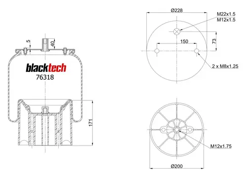 пневмоамортизатор RML76318CP BLACKTECH