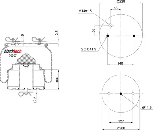 Пневмоподушка BLACKTECH RML70307C