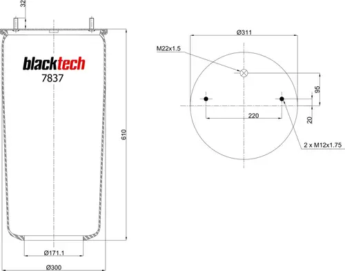 RML7837 (BLACKTECH) ПНЕВМОПОДУШКА БЕЗ СТАКАНА