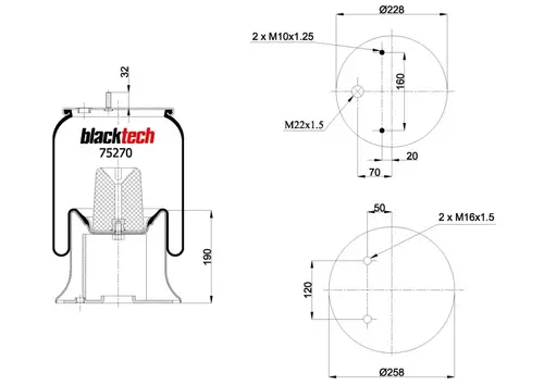 ПНЕВМОАМОРТИЗАТОР BLACKTECH RML75270C