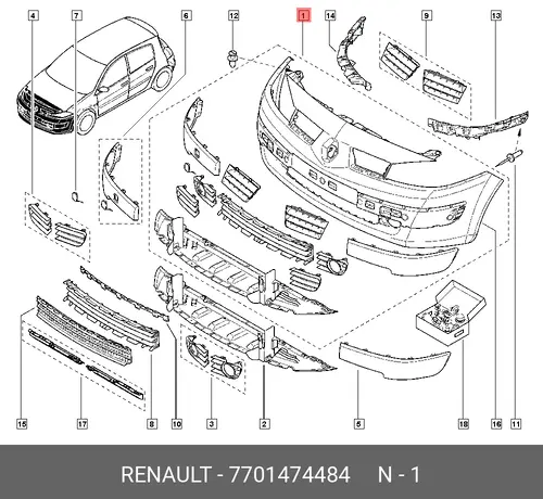 Бампер пер. - Меган II 7701474484 RENAULT