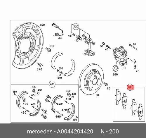 Тормозные колодки дисковые MB 004 420 44 20