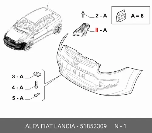 кронштейн крепления бампера 51852309 FIAT