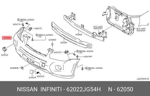 БАМПЕР ПЕРЕДНИЙ 62022JG54H NISSAN