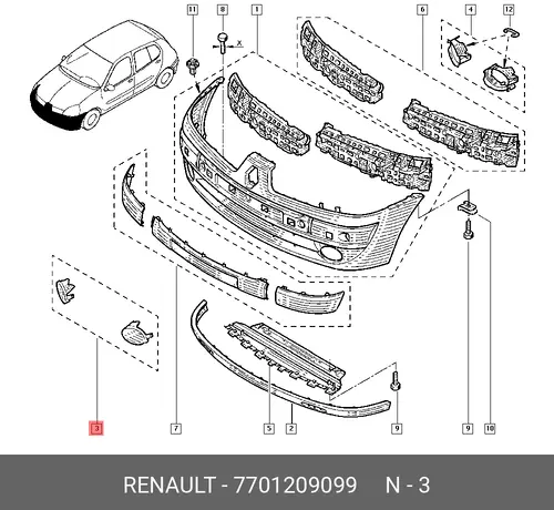 ЗАГЛУШКА ПРОТИВОТУМАННОЙ ФАРЫ 7701209099 RENAULT
