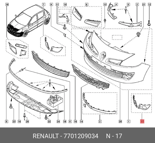 КОМП ОБЛИЦОВОК ПРОТИВОТУМ ФАР 2ШТ (ПЛАС) 7701209034 RENAULT