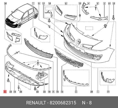 8200682315 Спойлер пер бампера (плас) RENAULT