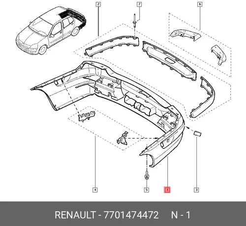Бампер зад. Символ ф2 7701474472 RENAULT