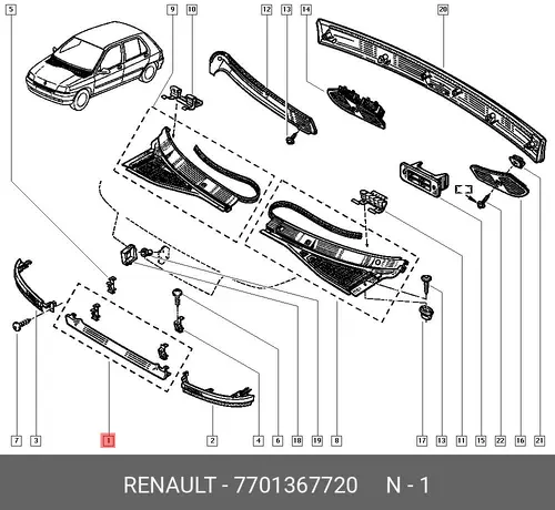 Решетка RENAULT CLIO (94-98) 7701367720