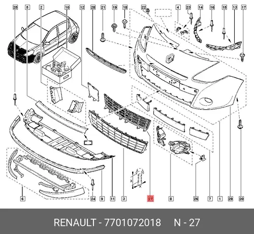 Решетка бампера RENAULT 7701072018