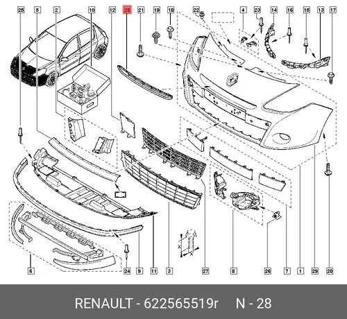 Решетка бампера RENAULT 622565519R