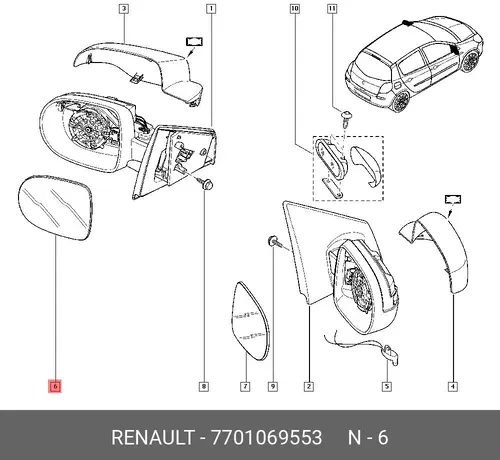 ЗЕРКАЛЬНЫЙ ЭЛЕМЕНТ 7701069553 RENAULT