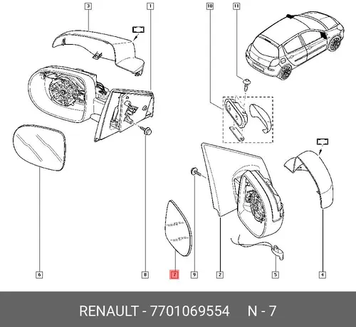ЗЕРКАЛЬНЫЙ ЭЛЕМЕНТ 7701069554 RENAULT