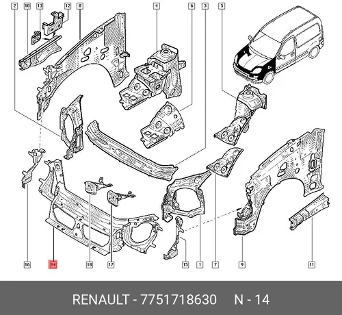 ПАНЕЛЬ ПЕРЕДНЯЯ (МЕТ) 7751718630 RENAULT