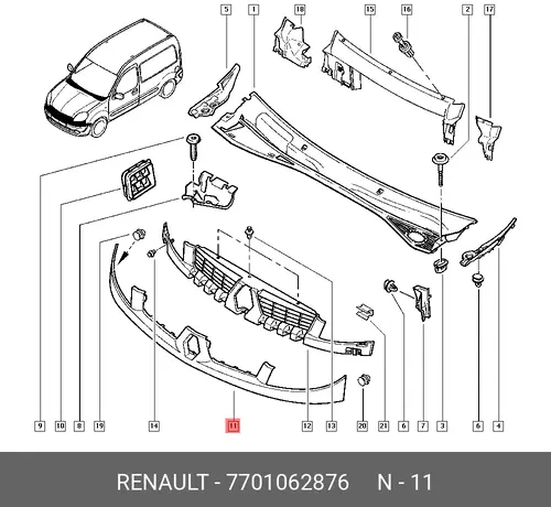 Решетка радиатора RENAULT 7701062876