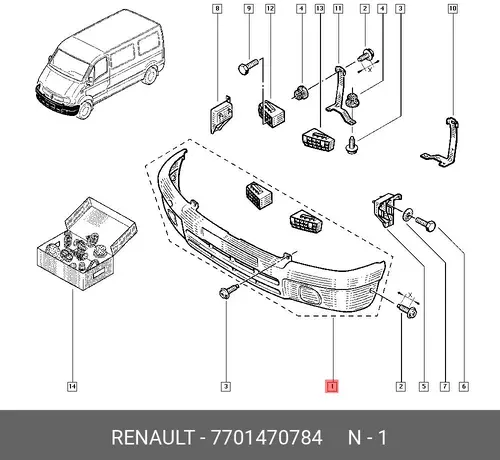 Бампер черн RENAULT MASTER, 97 - 7701470784