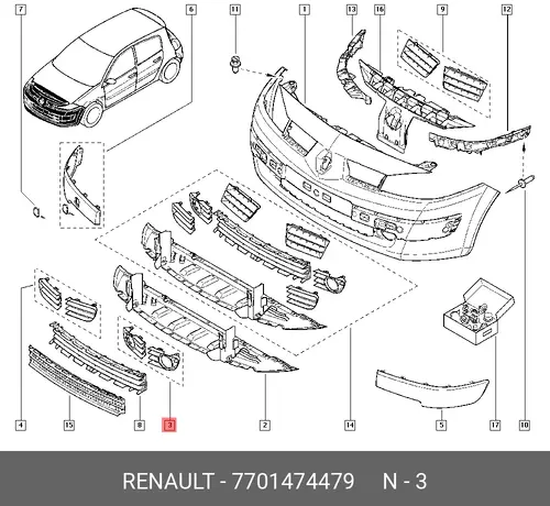КОМП. ЗАГЛУШЕК ПЕР. БАМПЕРА 2ШТ (ПЛАС) 7701474479 RENAULT