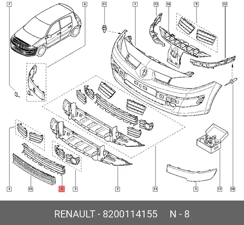Решетка бампера RENAULT 8200114155