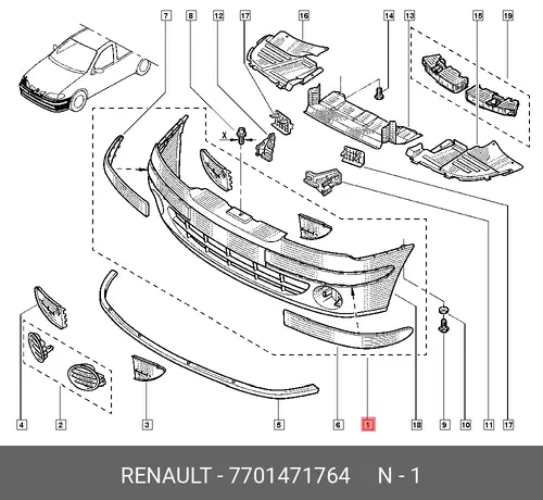 Бампер пер. RENAULT MEGANE (99-) 7701471764