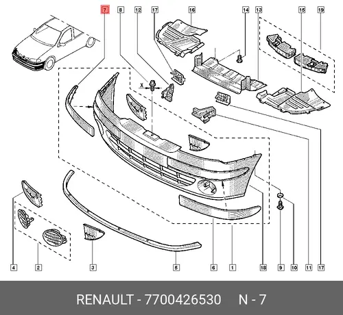 Молдинг бампера RENAULT MEGANE, 03.99-10.02 7700426530