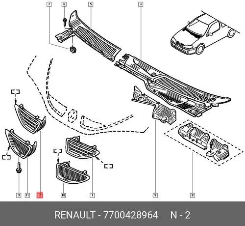 Решетка хром RENAULT MEGANE (99-) 7700428964