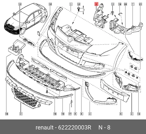 кронштейн бампера пер.! прав\ Renault 622220003R