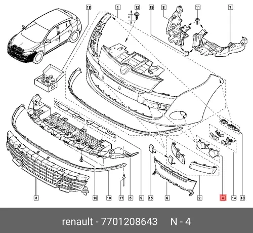 КОМП ЗАГЛУШЕК БАМПЕРА 2ШТ (ПЛАС) 7701208643 RENAULT