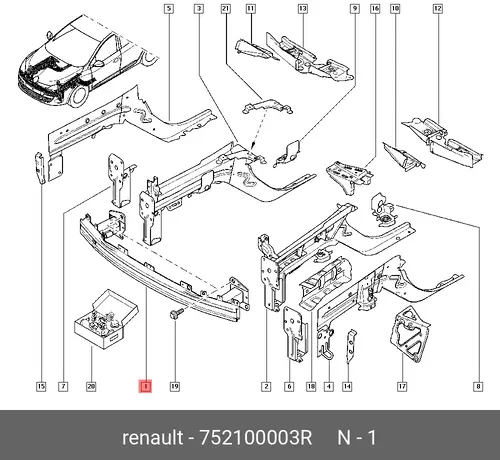 Усилитель бампера RENAULT 752100003R