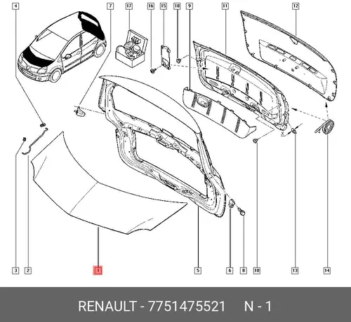 Капот RENAULT MODUS, 04 - 7751475521