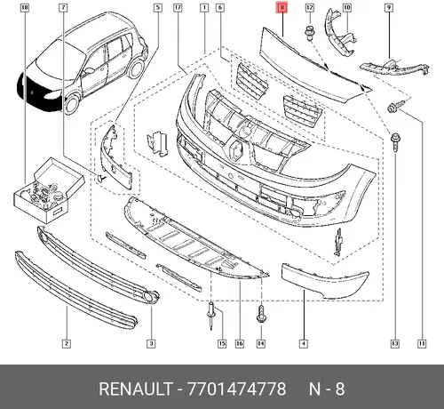 ПАНЕЛЬ ПЕРЕД БАМПЕРА (ПЛАС) 7701474778 RENAULT