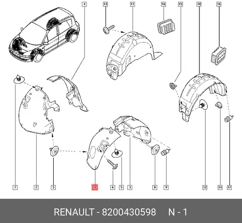 Подкрылок RENAULT 8200430598