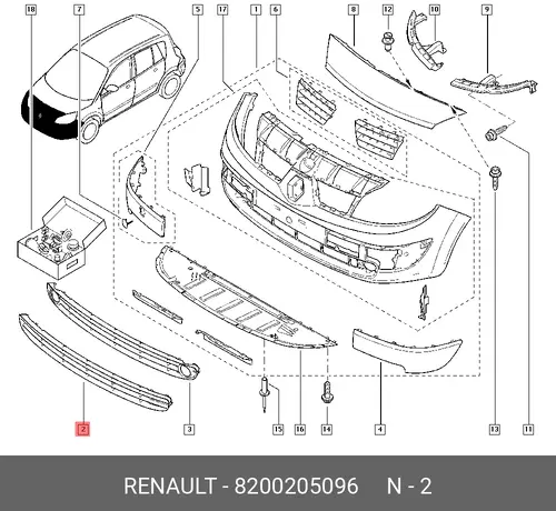 Решетка бампера RENAULT 8200205096