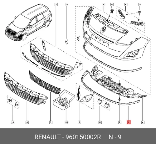 Спойлер бампера перед. RENAULT Scenic II 960150002R