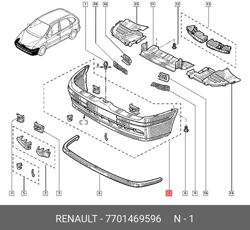 Бампер пер. черный RENAULT SCENIC, 09.96 - 08.99 7701469596