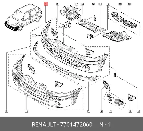 БАМПЕР ПЕР. 7701472060 RENAULT