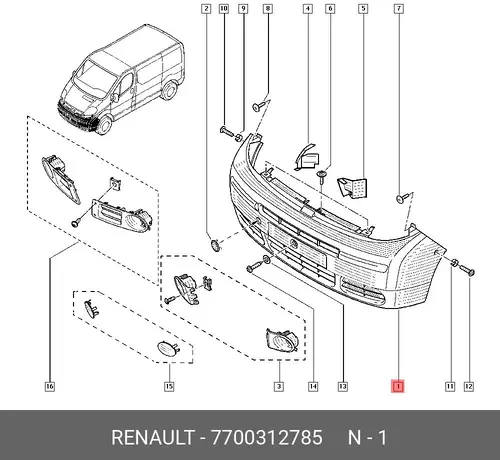 БАМПЕР ПЕР (ПЛАС) 7700312785 RENAULT