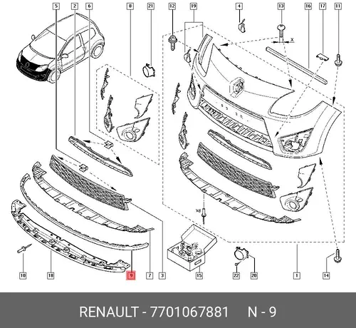 Спойлер бампера RENAULT TWINGO, 07- 7701067881