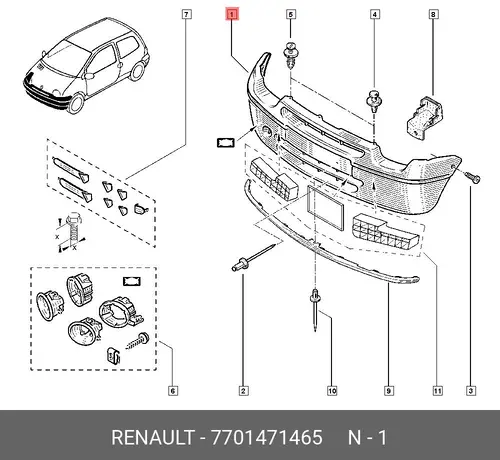 Бампер пер 99-06 RENAULT TWINGO (98-) 7701471465