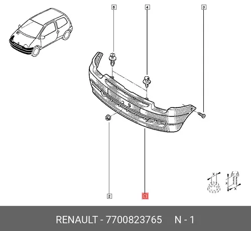 Бампер пер. RENAULT TWINGO (92-98) не под покрас 7700823765