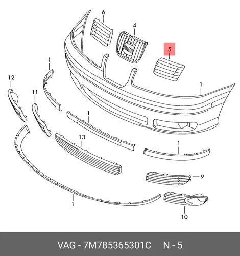 Решетка радиатора VAG 7M785365301C