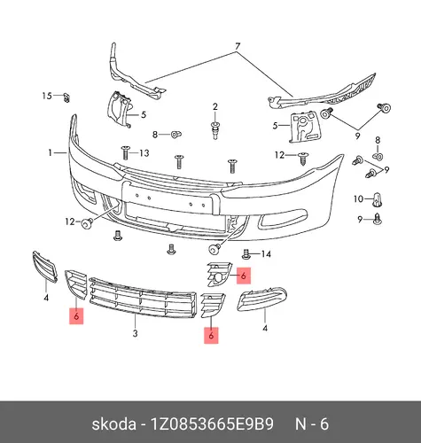 Решетка бампера VAG 1Z0853665E9B9