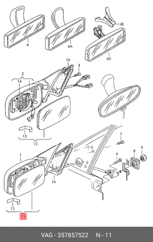 стекло зеркала правого VW 357857522 VAG