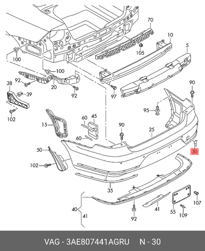  ЗАГЛУШКА БАМПЕРА AUDI/VW 3AE807441AGRU VAG