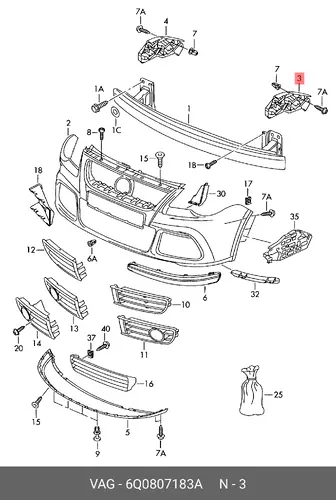 (8 гр.), (VW), Направляющий профиль 6Q0807183A VAG