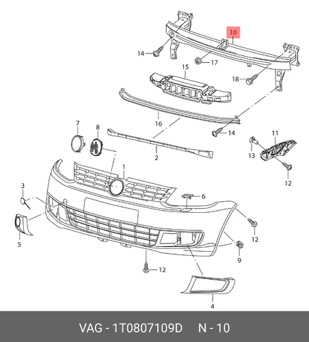 Усилитель бампера VAG 1T0807109D