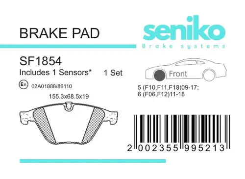 Тормозные колодки дисковые SENIKO SF1854