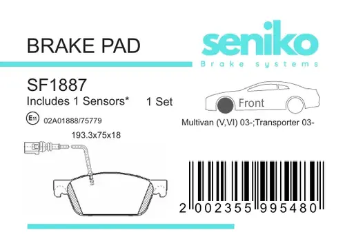 Тормозные колодки дисковые SENIKO SF1887