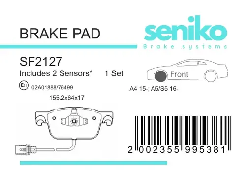 Тормозные колодки дисковые SENIKO SF2127