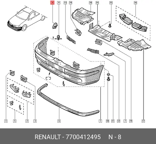 Кронштейн бампера пер пр МЕГАН 7700412495 RENAULT