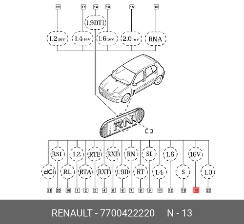  7700422220 ЭМБЛЕМА '16V', 7700422220 RENAULT